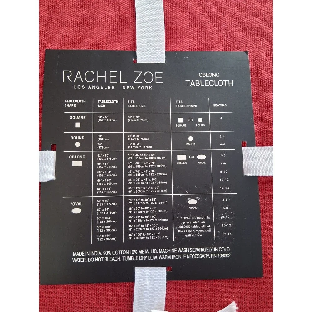 NEW! Rachel Zoe Red w/ Metallic Shimmer Oblong Tablecloth, 60